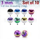 xbmt3 pack 10 bolas acero quirurgico pvd rayas cebra 3mm rosca mayorista