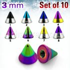 xcnmt3 pack 10 conos acero quirurgico pvd rayas cebra 3mm rosca distribuidor