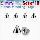 xcon5 pack 10 conos acero quirurgico brillo espejo 5mm rosca venta