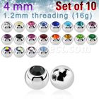 xjb4s pack 10 bolas acero quirurgico brillo espejo 4mm cristal bisel rosca mayorista