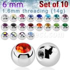 xjb6 pack 10 bolas acero quirurgico brillo espejo 6mm cristal bisel rosca distribuidor