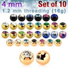 xjbt4s pack 10 bolas acero quirurgico anodizado 4mm cristal bisel rosca al por mayor