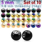 xjbt5g pack 10 bolas acero quirurgico anodizado 5mm cristal bisel rosca al por mayor