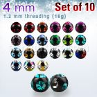 xmjbt4s pack 10 bolas multi joya acero 316l anodizado 4mm 1 cristal 4 cristal lados rosca mayorista