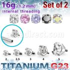 xuzrin titanium g23 prong set cz tops 09mm threading 2pcs