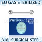 zbbnpss sterilized 316l steel nipple barbell 14g two balls