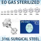 zerz sterilized steel ear studs prong set cz one pair