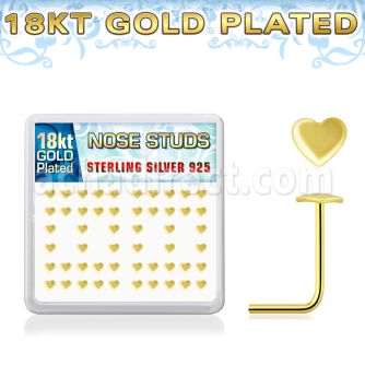 18sxvhr box w gold plated silver nose studs w heart top