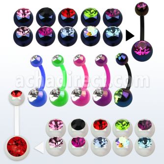 abn2cga ab coated acrylic belly banana with 8mm 5mm jewel ball