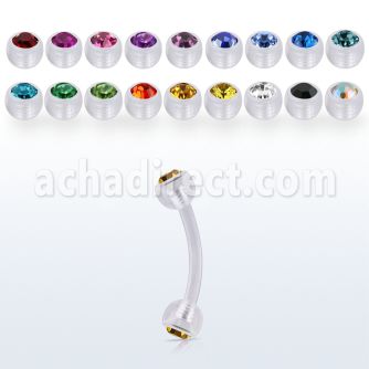 abneajb4 acrylic eyebrow banana w 4mm balls w bezel set crystals