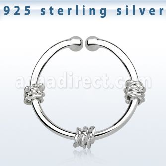 agsep12g silver fake septum ring w three ropes