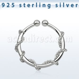agsep12j silver fake septum ring w a thin rope wrapped around it