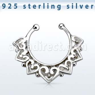 agsepd11 silver fake septum clicker wide engraved vintage design 