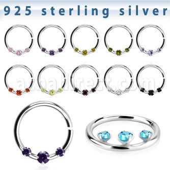 agspvz1 silver seamless ring for septum piercings, 18g w czs