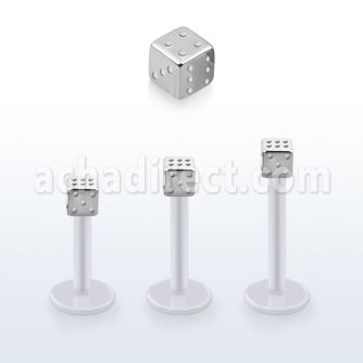 albd25 bio  flex labret, 16g (1.2mm) with a 2.5mm steel dice