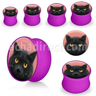 apgcat purple acrylic double flared plug with black cat logo