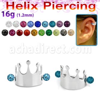 bber69 steel cartilage piercing crown w 2 multi crystal balls