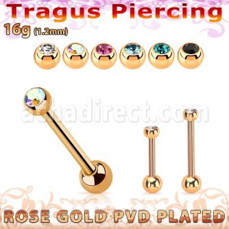 bbertt57 rose gold steel tragus barbell w tiny 2.5mm jewel ball
