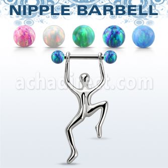bbnpd13 316l steel nipple barbell w 5mm opal ball hanging man 