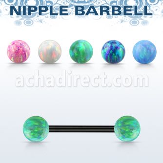 bbt2om anodized steel nipple barbell w 5mm synthetic opal balls