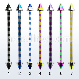 bbtnrb zebra striped pvd 316l steel industrial barbell w cones