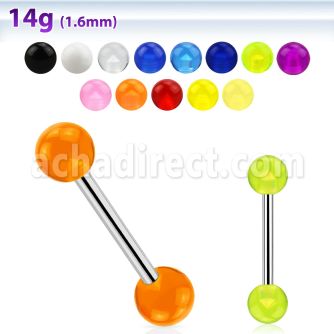 bbuv5 316l steel tongue barbell with a 5mm acrylic uv ball