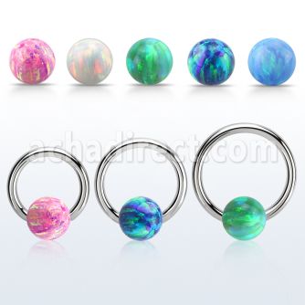 bcr12o6 316l steel ball closure ring 12g 6mm synthetic opal ball
