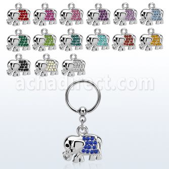 bcrs478 316l steel bcr 1.2mm w a elephant w crystals on the back