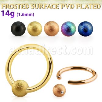 bcrt14f4 anodized steel ball closure ring, 14g w 4mm frosted ball