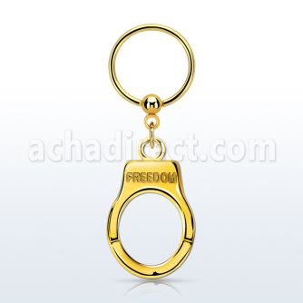 bcrts765 pvd plated steel ball closure ring w dangling handcuff