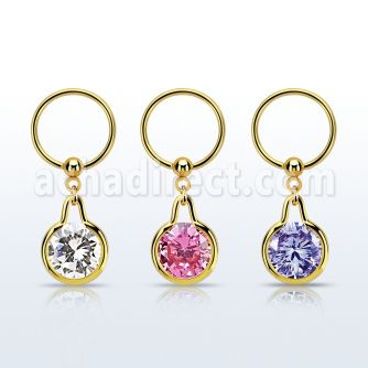 bcrtsz11 gold plated steel ball closure ring round dangling w cz