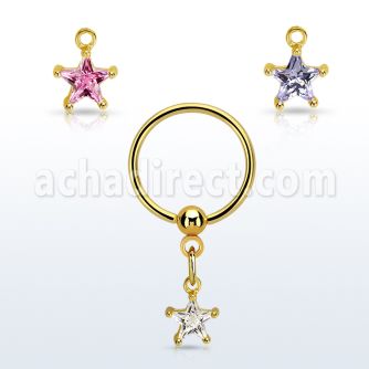 bcrtsz8 gold steel ball closure ring w dangling star cz stone 