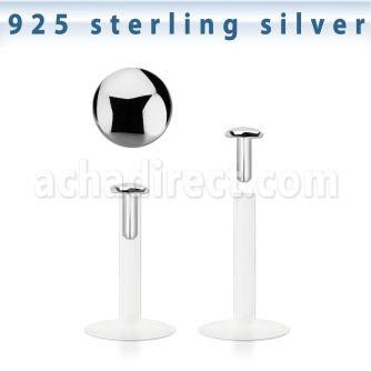 bilbrd bio flexible labret w a 2mm push in silver flat top part