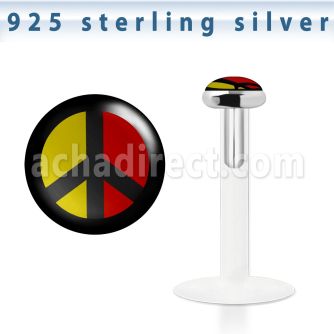 bilg12 bio flex labret with 3mm flat silver top with peace logo