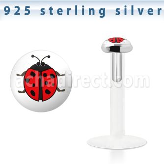 bilg20 bio flex labret w 3mm flat silver top w lady bug logo