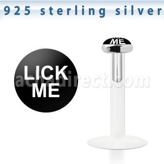 bilg28 bio flex labret with 3mm flat silver top w lick me logo