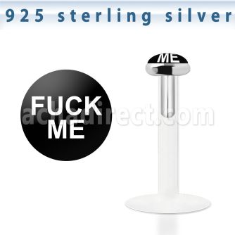 bilg29 bio flex labret w 3mm flat silver top with fuck me logo