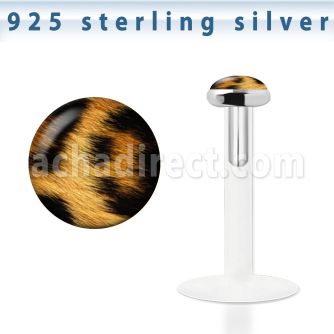 bilg35 bio flex labret w 3mm flat silver top w leopard fur