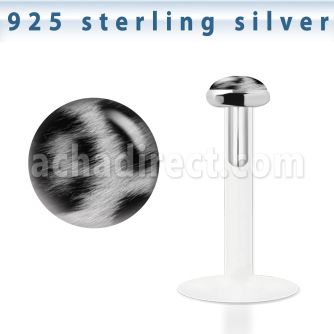 bilg36 bioflex labret w 3mm flat silver top w snow leopard fur