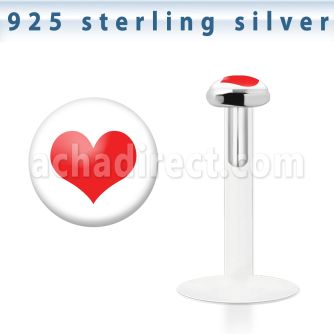 bilg38 bio flex labret with 3mm flat silver top w heart logo