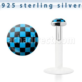 bilg54 bio flex labret w 3mm flat silver top w checkeredd logo