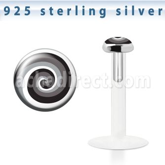 bilg56 bio flex labret with 3mm flat silver top w swirl logo