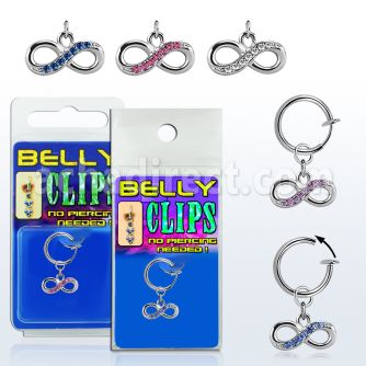 blcp617 fake belly clip w a dangling infinity symbol w crystals 
