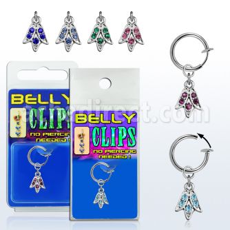 blcptu1 fake belly clip w a dangling crystal tulip flower 