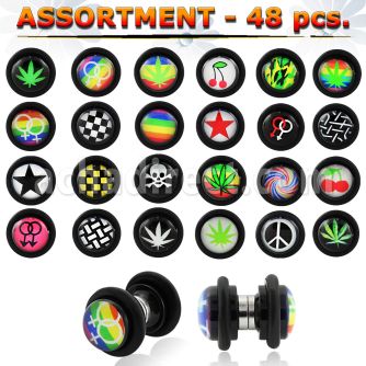 blk171 magnetic acrylic logo fake plugs with assorted designs