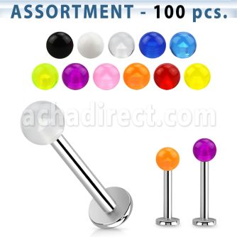 blk32 bulk of 316l steel labrets with 4mm acrylic uv balls
