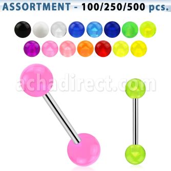 blk344 316l steel tongue barbell with 6mm acrylic uv ball