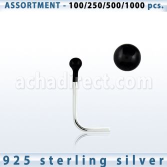 blk460 silver nose stud with 1 5mm black plated ball shaped top
