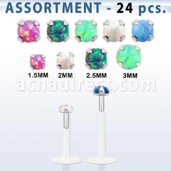 blk580 bulk of bio flex labrets w prong set synthetic opal tops