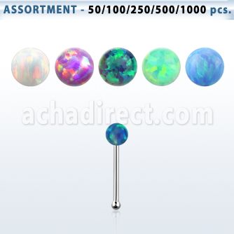 blk601 bulk of silver nose bones w 2mm ball shape opal top